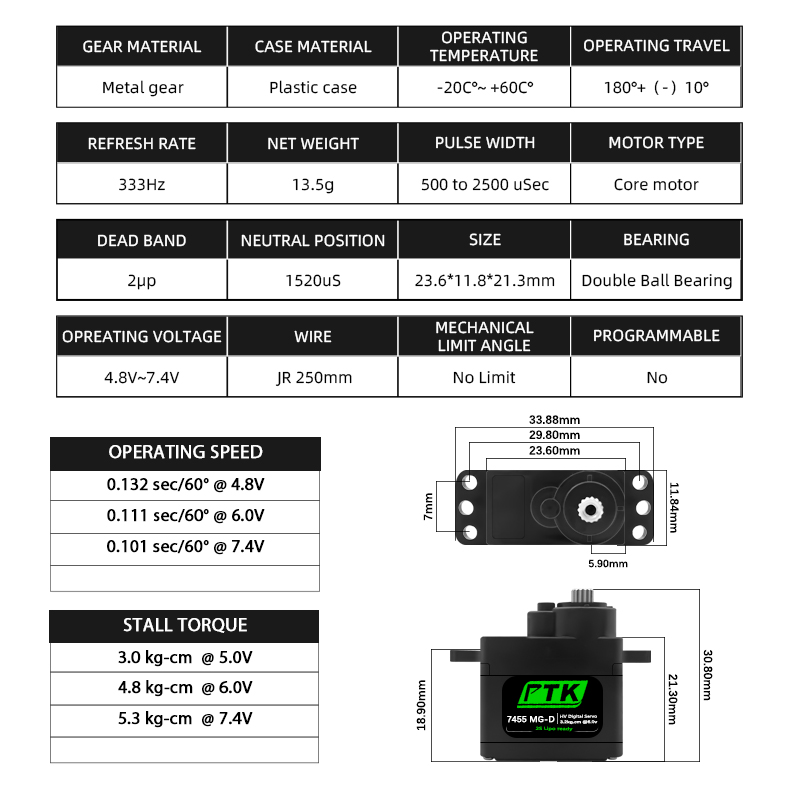 PTK 7455MG-D servo 12g Digital - Rc Car Servo avis et prix