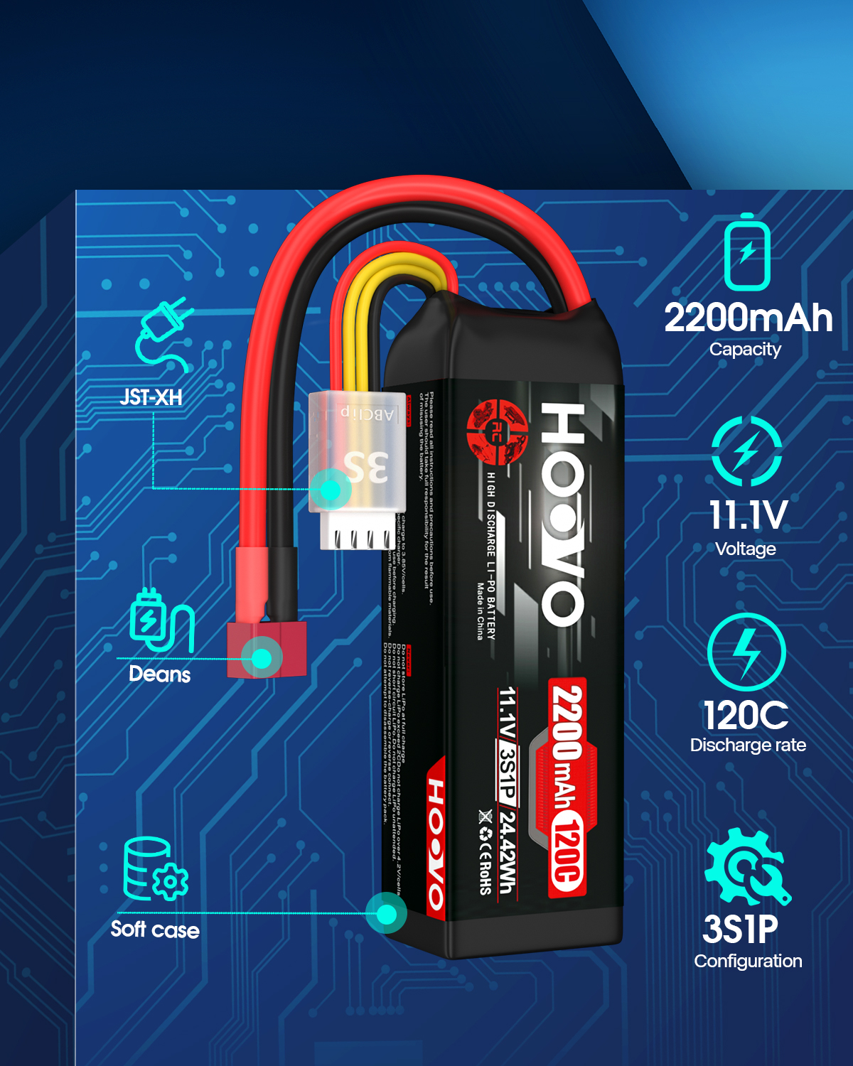 2Pcs HOOVO 11.1V 2200mAh RC Ba - Drone Rc Truck avis et prix