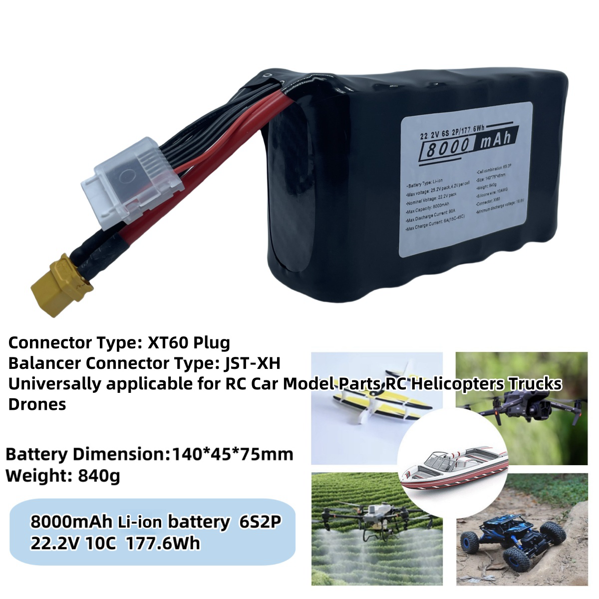 6S2P 10C Battery 22.2V 8000mAh - Drone Rc Truck avis et prix