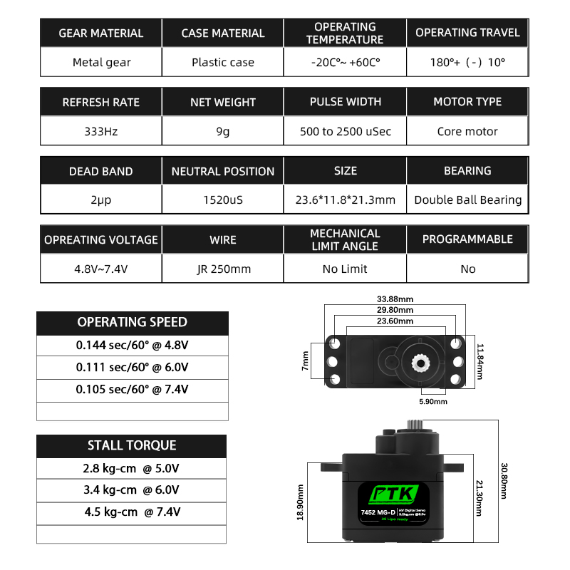 PTK 7452 MG-D 9g Digital Servo - Rc Car Servo avis et prix