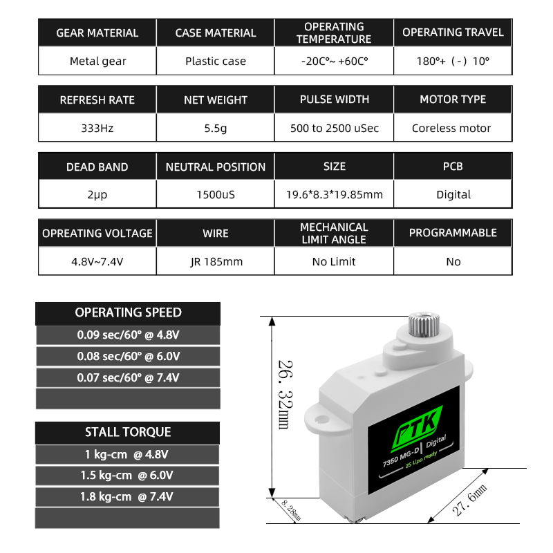 PTK 7350 MG-D 5.5g Digital Ser - Rc Car Servo avis et prix
